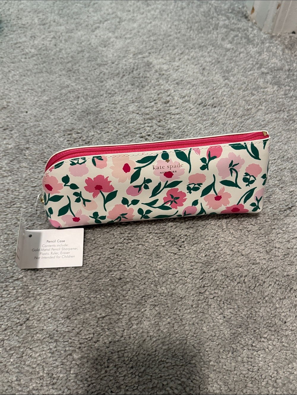 kate spade Pink Floral Zip Cosmetic Pouch with Green Leaves